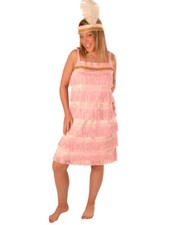 PINK 1920'S CHARLESTON FRINGED VELOUR FLAPPER DRESS SIZE 12-14