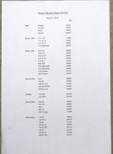 Rover 100 200 400 - 600, 800