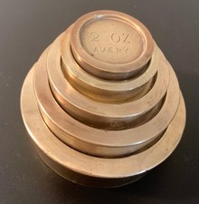 Matching Set of Avery Brass Weights - 2lb / 1lb / 8oz / 4 oz / 2oz - (Set 1of 2)