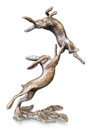 Hares boxing small - hares, bronze