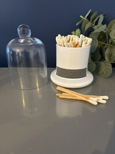 Large White Tip Matches in A Glass Dome Cloche Bell Jar - Candle Care Decor