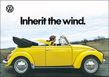 VW Beetle Cabriolet Yellow, Red, Blue, VW Classic Car Picture Poster Print A1