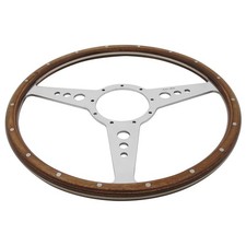 Steering Wheel 15 Wood rim Polished Spokes Holes Flat by Moto-Lita Mk3