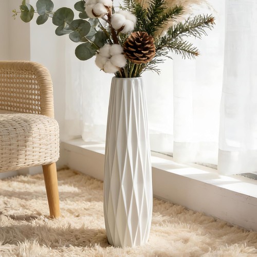 Tall white ceramic floor vase - tall,