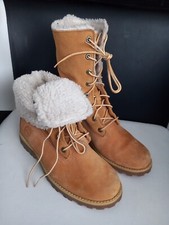 Timberland Roll Top Boots UK 3 Sherpa Fleece Fur Lined Nubuck Leather Wheat Tan
