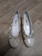 Ladies Gabor Leather Ballet Flats Shoes Beige Snake Print Size 6
