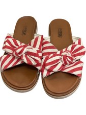 Avenue Striped Bow Slider Sandals Red White Fabric Ribbon - UK 4