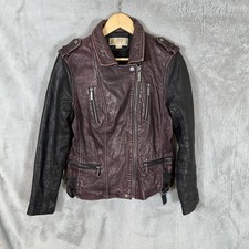 Michael Kors Leather Moto Motorcycle Jacket Black Burgundy Women’s Medium