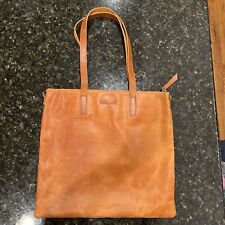Most Wanted USA Tan Leather & Canvas Shoulder Laptop Tote Handbag Purse