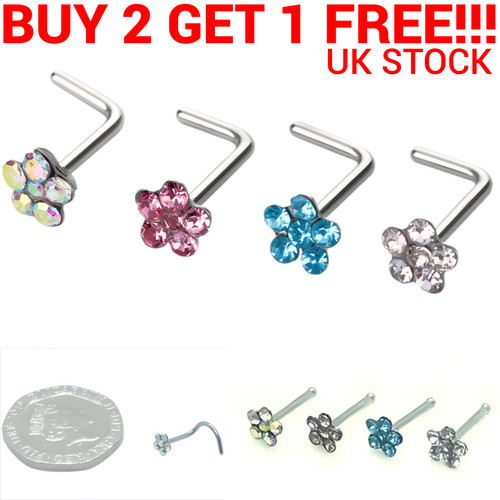 Flower gem nose stud surgical - gem,