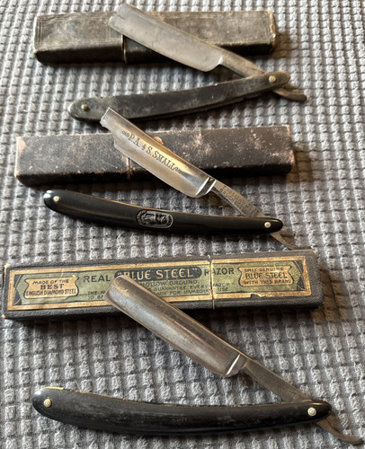 Three antique straight razors - three,