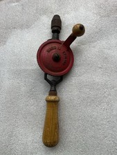 Vintage Stanley Hand Drill England Red Cast Iron Manual Eggbeater Drill 043 Tool