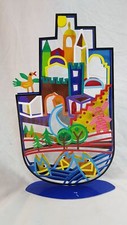 Tsuki Signed and Colour Painted Metal Sculpture Fish Windmill Church