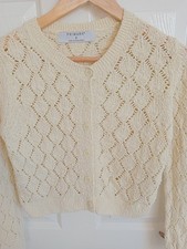 ? BEAUTIFUL PALE YELLOW CROCHET LOOK CROPPED CARDIGAN SIZE S.  NEW