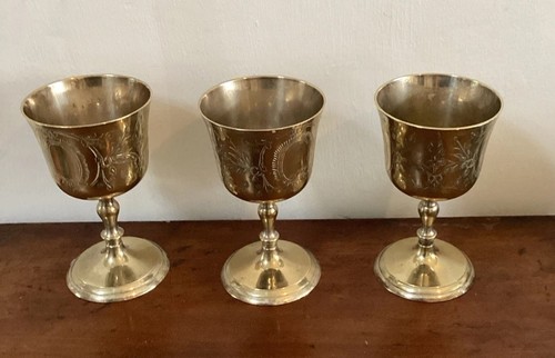 Three antique brass wine - antique,