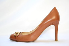 L K BENNETT Tan brown leather chain trim stiletto heel pumps shoes UK 4 EU 37