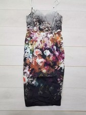 ASOS Bodycon Dress Size 10 Multi Floral Stretch Zip Strappy Sleeveless Occasions