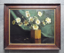 Still Life Flowers Marguerite Daisies. Vintage Original Fine Oil Indistinct Sign