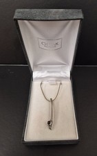 ORTAK Sterling Silver Snake Chain and Contemporary Pendant with Garnet Stone