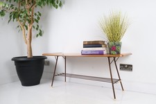 Mid Century Atomic Coffee Table Teak Melamine Top Retro Hairpin Style 1950s