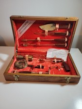 Vintage Rosewood / Brass Cocktail Portable Bar Set Strainer, Jigger, Hammer Etc