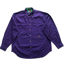 Vintage Tommy Hilfiger Shirt Mens Medium Purple Thick Cotton Long Sleeve Crest