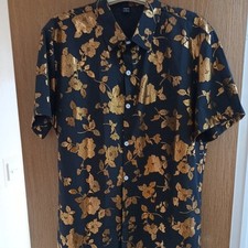 Manfinity MEN metallic Roses Print S/S oriental Shirt POLYESTER Size LARGE BNWOT