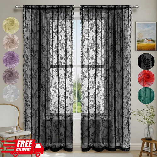 Lace sheer curtain panel - lace,
