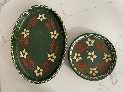 Vintage handpainted green folk - vintage,