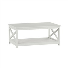 White Wooden Coffee Table with Bottom Shelf 34 Inches Long TV Stand 14.5 In H