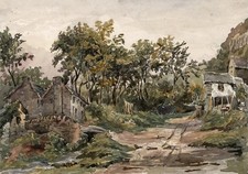 Watercolour Painting - Mountain Village Possibly Lake District? 19th Century