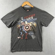 Harley Davidson Shirt Mens Medium Gray Marvel Captain America Super Hero Biker