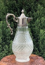 Vintage ITALIAN Pressed Glass Claret Jug Wine Decanter With Silver Plated Mounts