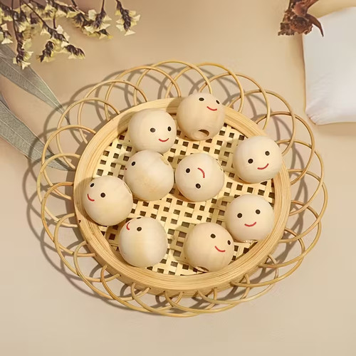 Wooden doll head beads - 10,