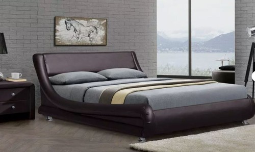 Brown leather bed - brown, italian