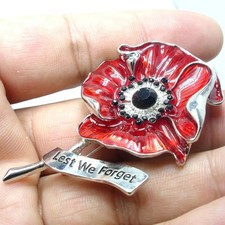 Large Red Popy Flower Brooch