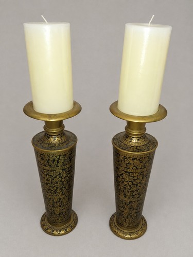 Pair vintage engraved brass - of,