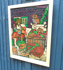 Contemporary farm barn picture by Kenn burrows signed 74 oak frame