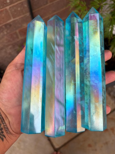 Large polished aqua aura tower - aqua,