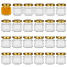 Yishik 1.5oz Hexagonal Glass Jam Jars with Gold Screw Lids, 24 Pack 45ml Storage