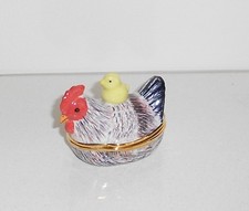 Vintage Orchid Fine Porcelain Trinket Box Chicken Hen hatching Eggs with chick