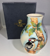 Old Tupton Ware Vase TW7957 - Woodpecker in tree with leaves design - 6" tall