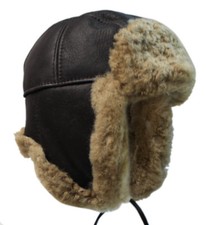 Men's B3 Brown Ginger/Cream RAF Aviator Shearling Sheepskin WW2 Flying Hat