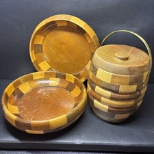 3 x Vintage Wooden Cambridge Ware Items, Incl. Bowls & Biscuit Barrel, Some Wear