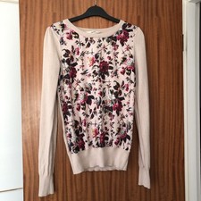 Oasis Ladies Cotton Beige & Burgundy Floral Smartcasual Occasion Work Jumper, XS