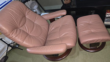 Ekornes Stressless Mauve Leather  Recliner Armchair and  Footstool Large Size