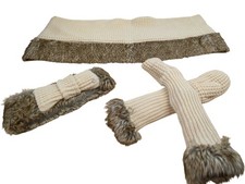 Superdry Knitted Faux Fur Trim Scarf Headband Gloves Cream