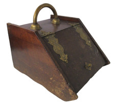 Antique Brass decorated Wood Wooden Coal Box Purdonium