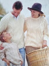KNITTING PATTERN Ladies/Mens Aran Cable Round Neck & V Sweater 24 - 46" (236)