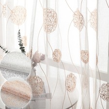 Pair Voile Curtain Drapes Living Room Embroidered Sheer Curtains Eyelet Valances